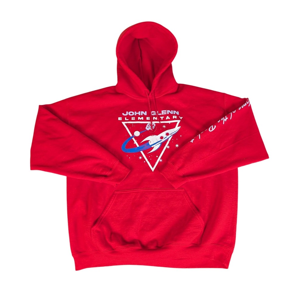 Gildan Heavy Blend Red John Glenn Elementary Rockets Space Graphic Hoodie XL